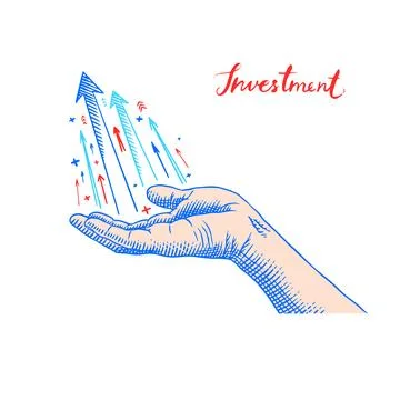 Open hand giving or receiving. Hologram of boosting arrows or graph chart Stock Illustration