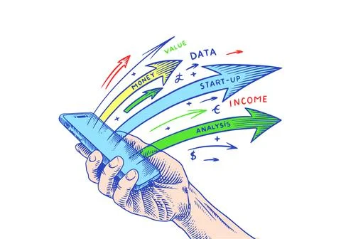 Open hand giving or receiving. Hologram of boosting arrows or graph chart Stock Illustration