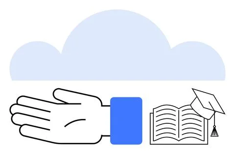 Open Hand with Graduation Cap and Book under Cloud Symbolizing Knowledge an.. 스톡 일러스트
