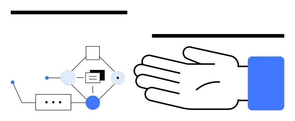 Open Hand, Graphic Elements, and Lines Representing Connection and Communic.. Stock Illustration