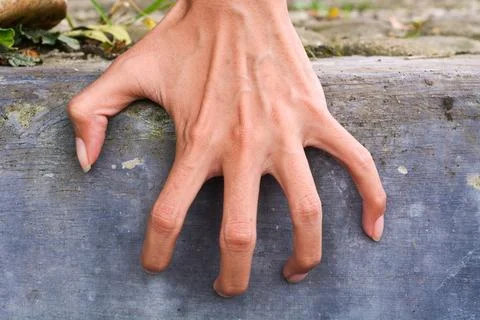 Open hand with horror Gesture impression isolated on rocks background Stock Photos