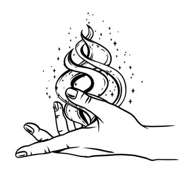 Open hand with magic fire. Stock Illustration