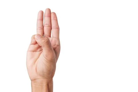 Open hand with three fingers pointing upwards, on an isolated background. Stock Photos