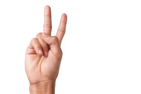 Open hand with two fingers pointing upwards, on an isolated background. Stock Photos