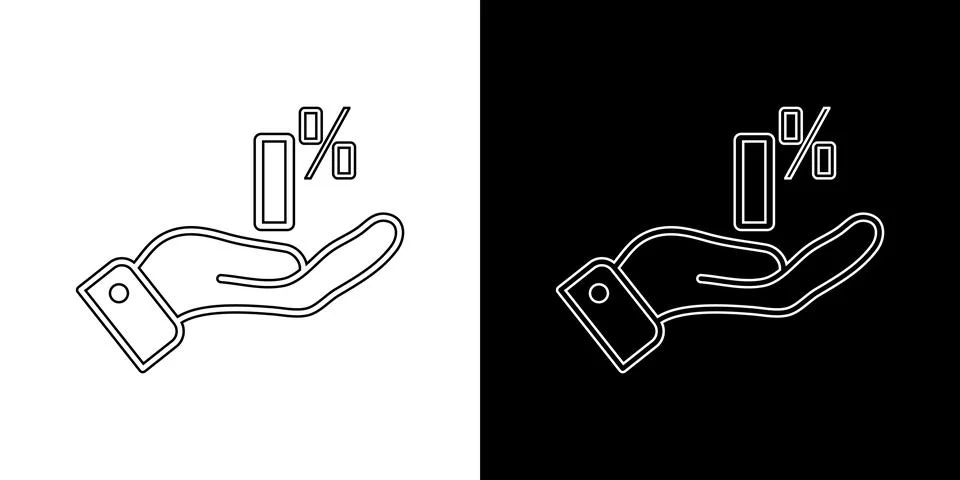 Open hand with zero percent linear symbol illustration. イラスト素材