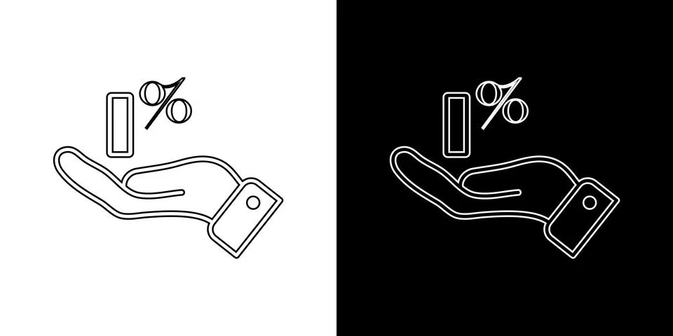 Open hand with zero percent linear symbol illustration. Stock Illustration