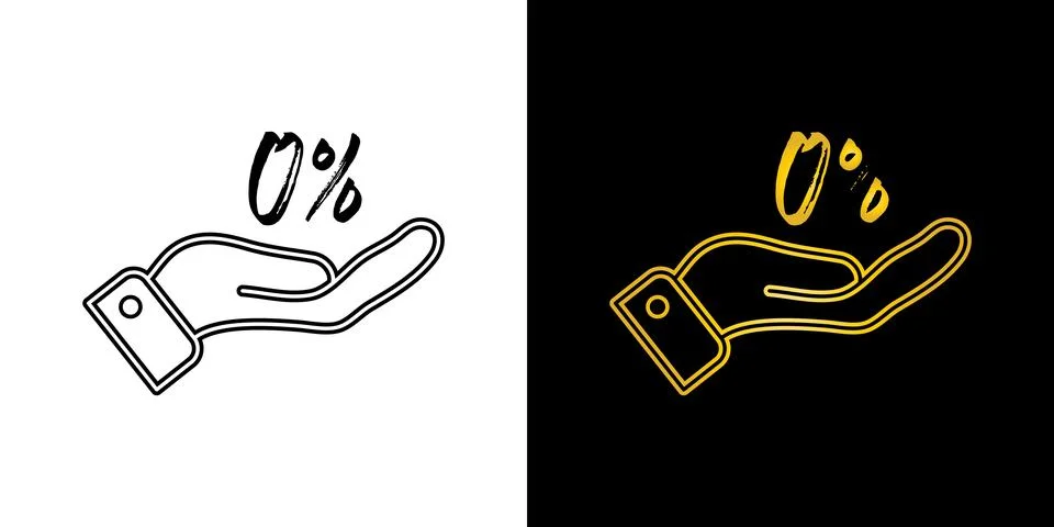 Open hand with zero percent linear symbol illustration. Stock Illustration