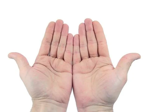 The open hands of man on white background.. Stock Photos