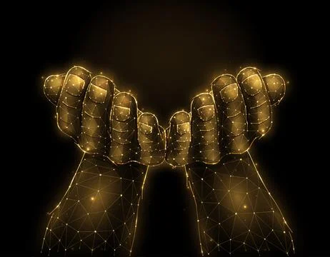 Open hands palms raised up, hand gesture abstract vector illustration on a da Stock Illustration