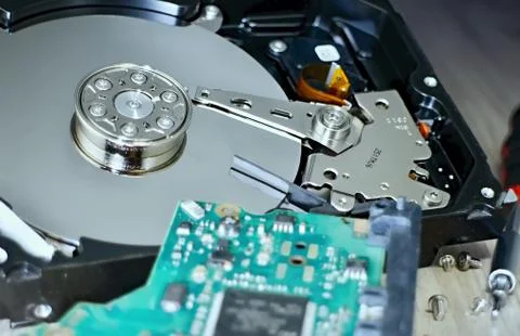 Open Hard Disk Drive with mechanical design. Stock-Fotos