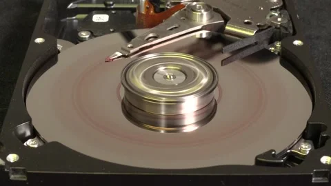 Open hard drive, close-up view with colorful light effects, rotation stopped Stock Footage 320839131