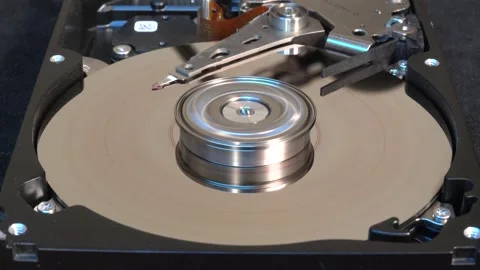 Open hard drive, close-up view with colorful light effects, word STOLEN UN-w Stock Footage 321246283