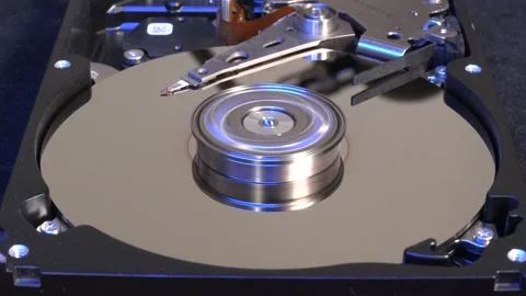 Open Hard Drive, Close-up View, Start Rotation and UN-Erase the Word DATA, w Stock Footage 321247125