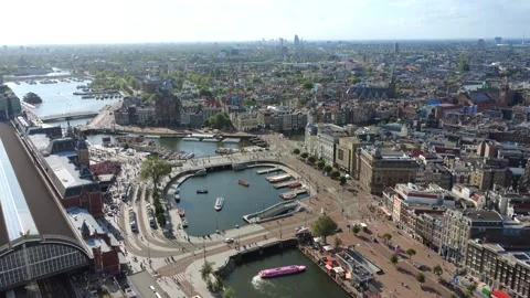 Open Havenfront Amsterdam Aerial Drone Shot 4K Video stock 343264195
