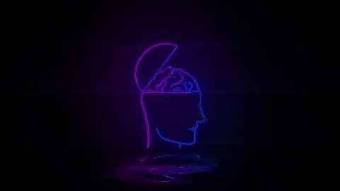 Open head with brain in neon effect mp4 video Stock Illustration