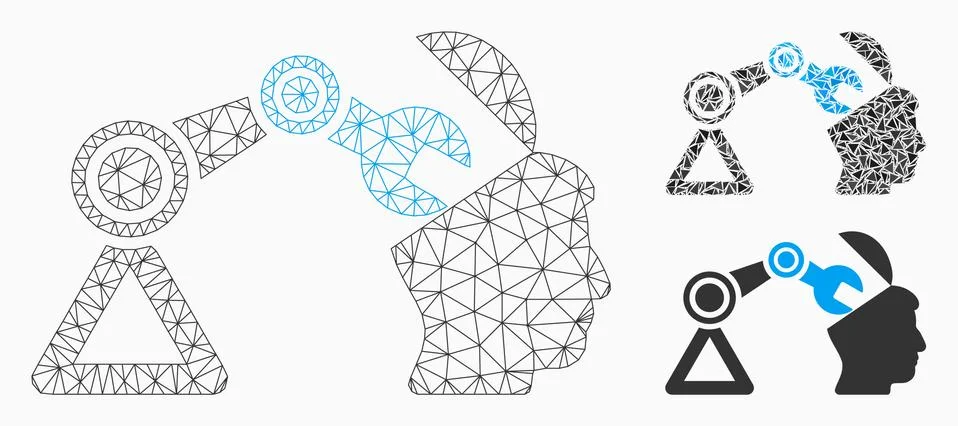 Open Head Surgery Manipulator Vector Mesh Carcass Model and Triangle Mosaic Icon Stock Illustration