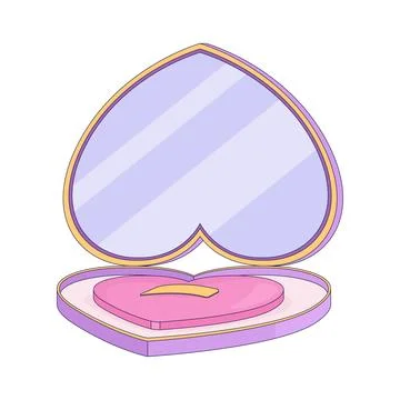 Open heart shaped makeup compact with mirror 2D cartoon clip art Stock Illustration