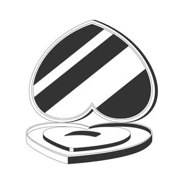 Open heart shaped makeup compact with mirror black and white cartoon clipart Stock Illustration