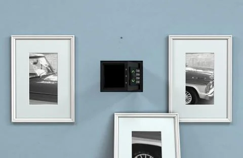 Open Hidden Wall Safe Behind Picture Stock Illustration