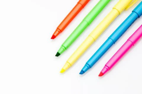 Open highlight markers on white background. Stock Photos