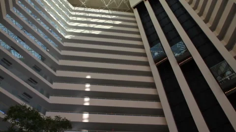 Open Hotel Lobby, Low Angle Shot of Elevator and Floor Plan, (Pan Shot) Stock Footage 58337559