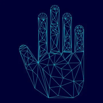 Open human hand in low poly triangulation triangulated polygonal electric c.. 库存插图