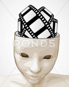 Open human mind to cinematography ideas and fun illustration Stock Illustration