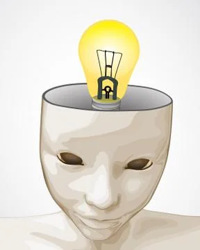 Open human mind with yellow shiny bulb science inventions vector illustration Stock Illustration
