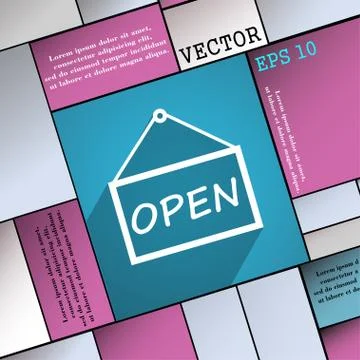 Open  icon symbol Flat modern web design with long shadow and space for your  Stock Illustration