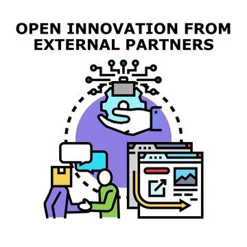 Open innovation from external partners concept exchanging ideas Stock Illustration