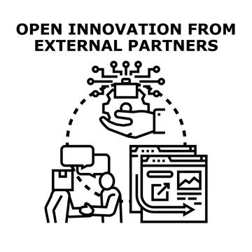Open innovation from external partners concept exchanging ideas Stock Illustration