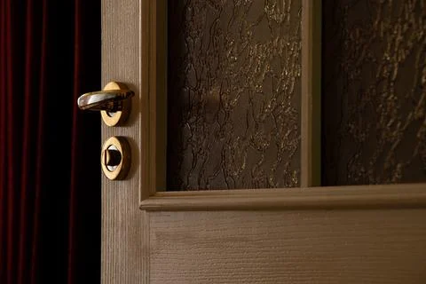Open interior door with glass inserts in the bedroom Stock Photos