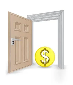 Open isolated doorway frame with dollar coin vector illustration Stock Illustration