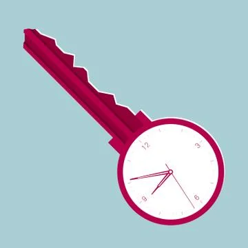 Open the key to time. Isolated on blue background. Stock Illustration