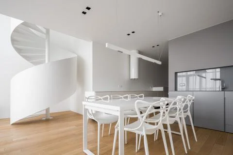 Open kitchen with dining table Stock Photos