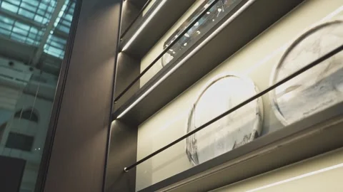 Open kitchen shelves with plates Stock Footage 273058174