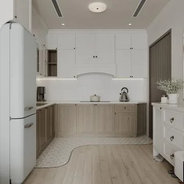 Open kitchen for a studio apartment and wardrobe placement and interior des.. Stock-Illustration