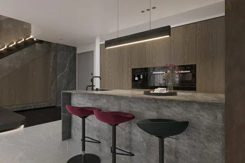 Open kitchen table and chair placement for a trendy home decor Illustrazione stock
