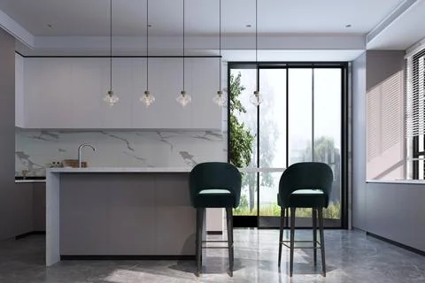 Open kitchen table and sitting area decoration with some of smart living id.. Stock-Illustration