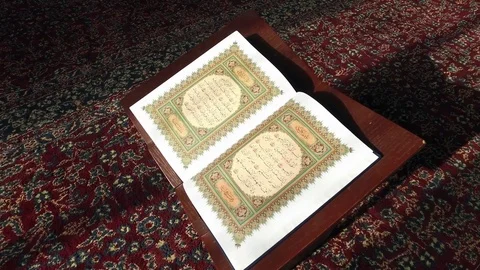Open the Koran on the Reading Table in the Mosque. Stock Footage 76246576