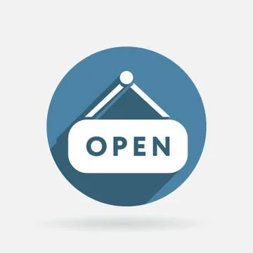 Open label sign. circle blue icon with shadow. Illustrazione stock