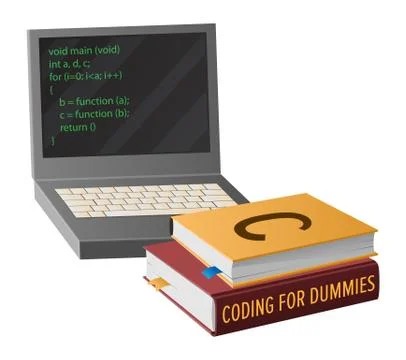 Open Laptop and Books for Program Code Creation Stock Illustration