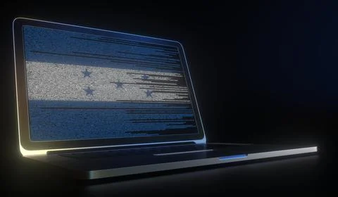 Open laptop and computer code on the screen composing flag of Honduras. Modern Stock Illustration