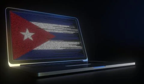 Open laptop and computer code on the screen composing flag of Cuba. Modern Stock Illustration