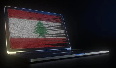 Open laptop and computer code on the screen composing flag of Lebanon. Modern Stock Illustration