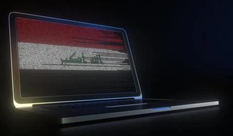 Open laptop and computer code on the screen composing flag of Iraq. Modern Stockillustratie