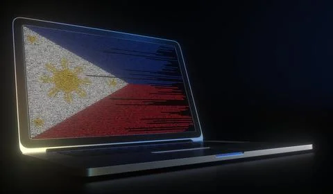 Open laptop and computer code on the screen composing flag of the Philippines Stock Illustration