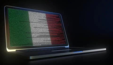Open laptop and computer code on the screen composing flag of Italy. Modern Stock Illustration