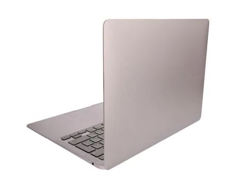 Open laptop back side to camera is isolated on white background Stock Photos