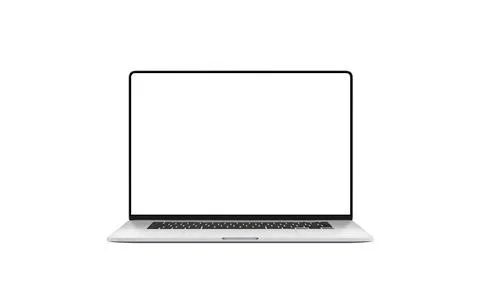 Open laptop with blank white screen on minimalist surface, perfect for busi.. Stock Photos